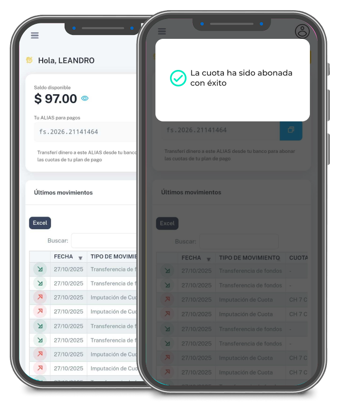 pago de cuotas, OPCIONALES o servicios